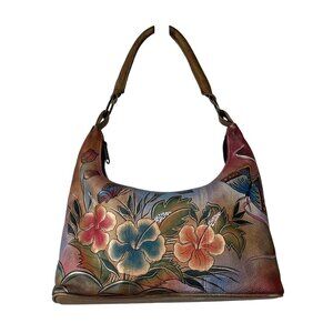 Anuschka Hand painted Leather Satchel Bag Butterfly Floral